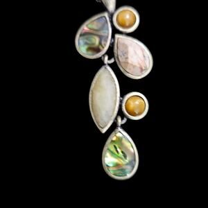 La Sophia Pendant Necklace Multi Stone Abalone Shell & Jasper Accents 2.35”